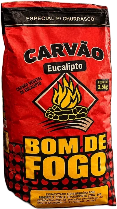 Carvão Vegetal 100% Eucalipto Reflorestado Bom de Fogo Saco 2,5kg